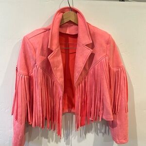 Bright pink fringe jacket szM